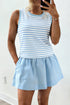 Stripe Slim Tank Contrast Ruffle Skort Two Piece Dress