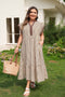 Stripe Slit V Neck Tiered Flutter Sleeve Maxi Dress