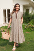 Stripe Slit V Neck Tiered Flutter Sleeve Maxi Dress