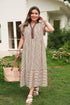 Stripe Slit V Neck Tiered Flutter Sleeve Maxi Dress