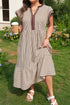 Stripe Slit V Neck Tiered Flutter Sleeve Maxi Dress
