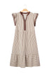 Stripe Slit V Neck Tiered Flutter Sleeve Maxi Dress