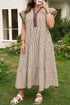 Stripe Slit V Neck Tiered Flutter Sleeve Maxi Dress