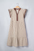 Stripe Slit V Neck Tiered Flutter Sleeve Maxi Dress