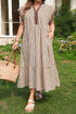 Stripe Slit V Neck Tiered Flutter Sleeve Maxi Dress