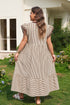 Stripe Slit V Neck Tiered Flutter Sleeve Maxi Dress