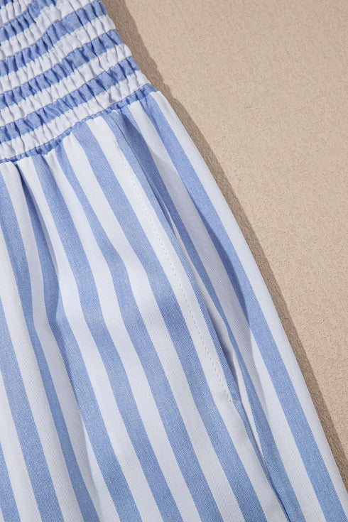 Stripe Smocked High Waist Wide Leg Casual Pants