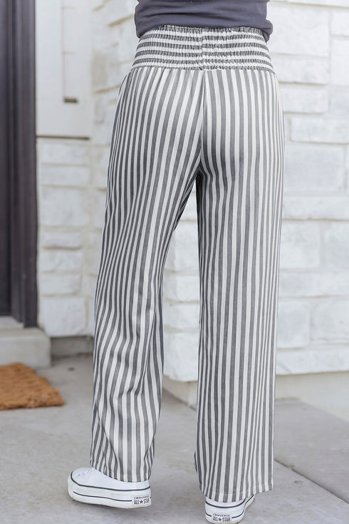 Stripe Smocked High Waist Wide Leg Casual Pants