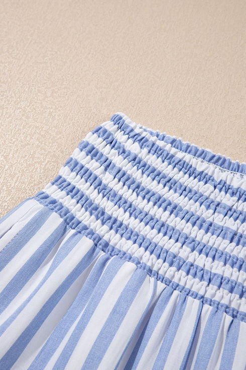 Stripe Smocked High Waist Wide Leg Casual Pants