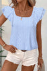 Stripe Square Neck Bow Detail Ruffle Sleeve Blouse