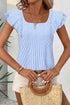Stripe Square Neck Bow Detail Ruffle Sleeve Blouse