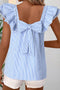 Stripe Square Neck Bow Detail Ruffle Sleeve Blouse