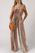 Stripe Square Neck Sleeveless Smocked Wide Leg Jumpsuit