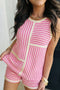 Stripe Textured Accent Trim Tank And Short Set