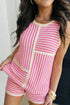 Stripe Textured Accent Trim Tank And Short Set