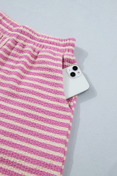 Stripe Textured Accent Trim Tank And Short Set
