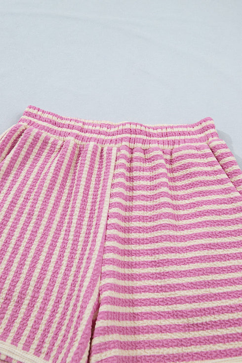 Stripe Textured Accent Trim Tank And Short Set
