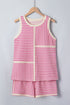 Stripe Textured Accent Trim Tank And Short Set