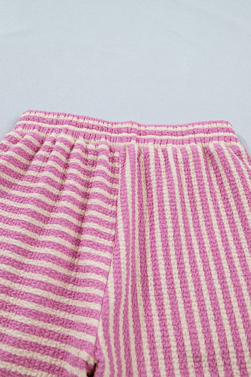 Stripe Textured Accent Trim Tank And Short Set
