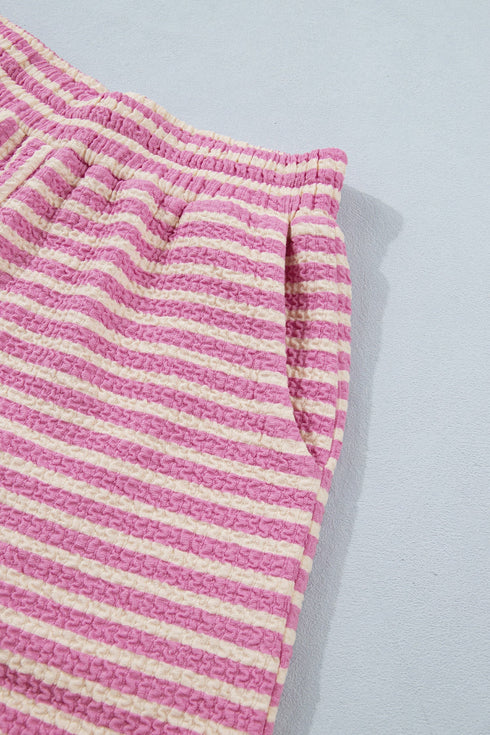 Stripe Textured Accent Trim Tank And Short Set
