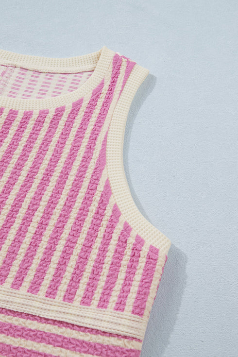 Stripe Textured Accent Trim Tank And Short Set