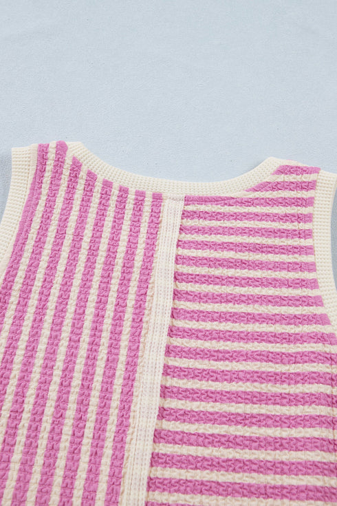 Stripe Textured Accent Trim Tank And Short Set