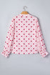 Stripe Textured Heart Print Long Flounce Sleeve Shirt