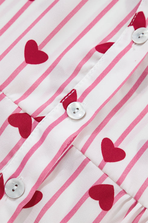 Stripe Textured Heart Print Long Flounce Sleeve Shirt