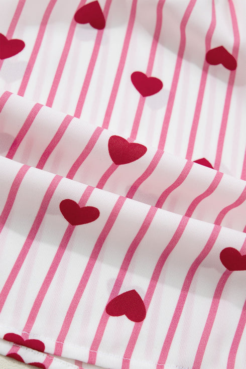 Stripe Textured Heart Print Long Flounce Sleeve Shirt
