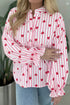 Stripe Textured Heart Print Long Flounce Sleeve Shirt