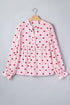 Stripe Textured Heart Print Long Flounce Sleeve Shirt
