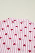 Stripe Textured Heart Print Long Flounce Sleeve Shirt