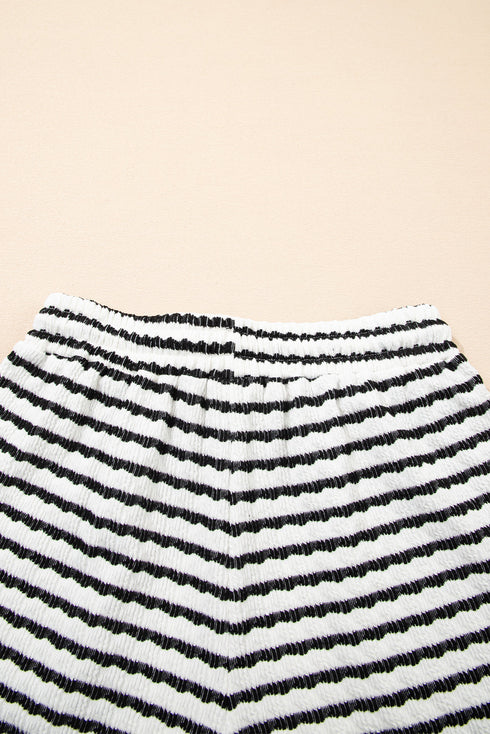 Stripe Textured Knit Short Sleeve Drawstring Short Set