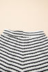 Stripe Textured Knit Short Sleeve Drawstring Short Set