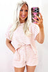 Stripe Textured Knit Short Sleeve Drawstring Short Set