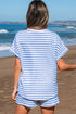 Stripe Textured Knit Short Sleeve Drawstring Short Set