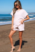Stripe Textured Knit Short Sleeve Drawstring Short Set