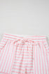 Stripe Textured Knit Short Sleeve Drawstring Short Set