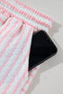 Stripe Textured Knit Short Sleeve Drawstring Short Set