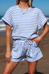 Stripe Textured Knit Short Sleeve Drawstring Short Set