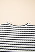 Stripe Textured Knit Short Sleeve Drawstring Short Set