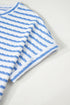 Stripe Textured Knit Short Sleeve Drawstring Short Set