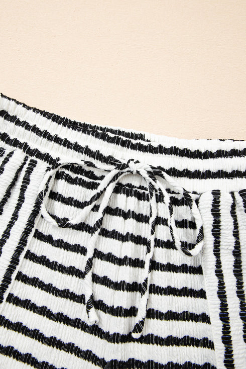 Stripe Textured Knit Short Sleeve Drawstring Short Set