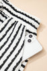 Stripe Textured Knit Short Sleeve Drawstring Short Set
