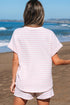 Stripe Textured Knit Short Sleeve Drawstring Short Set