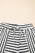 Stripe Textured Knit Short Sleeve Drawstring Short Set