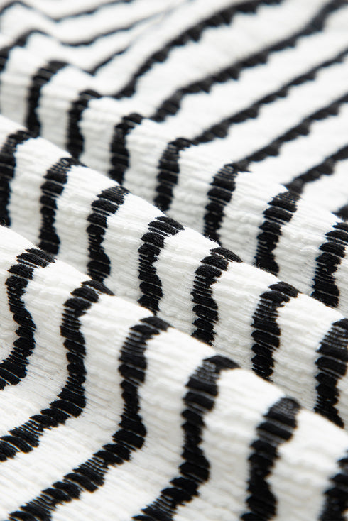 Stripe Textured Knit Short Sleeve Drawstring Short Set