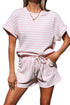 Stripe Textured Knit Short Sleeve Drawstring Short Set
