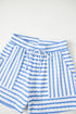 Stripe Textured Knit Short Sleeve Drawstring Short Set