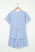 Stripe Textured Knit Short Sleeve Drawstring Short Set